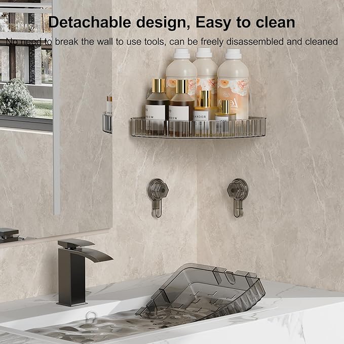 Corner Shower Caddy Suction Cup Bathroom Shower Organizer for Bathroom Storage Home Decor & Kitchen No Drilling Large Capacity Removable and Reusable Shower Shelves for Inside. (black, corner)