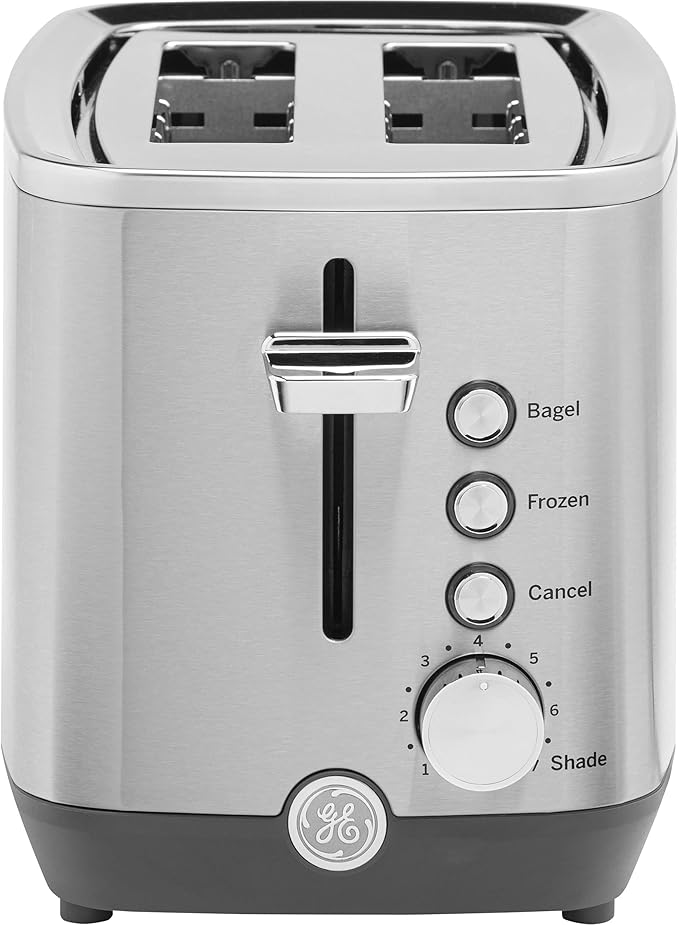 GE 2 Slice Black Stainless Steel Toaster, Extra Wide Slots for Toasting Bagels, Breads, Waffles & More, 7 Adjustable Shade Settings, Removable Crumb Tray, Countertop Kitchen Essentials, 850 Watts