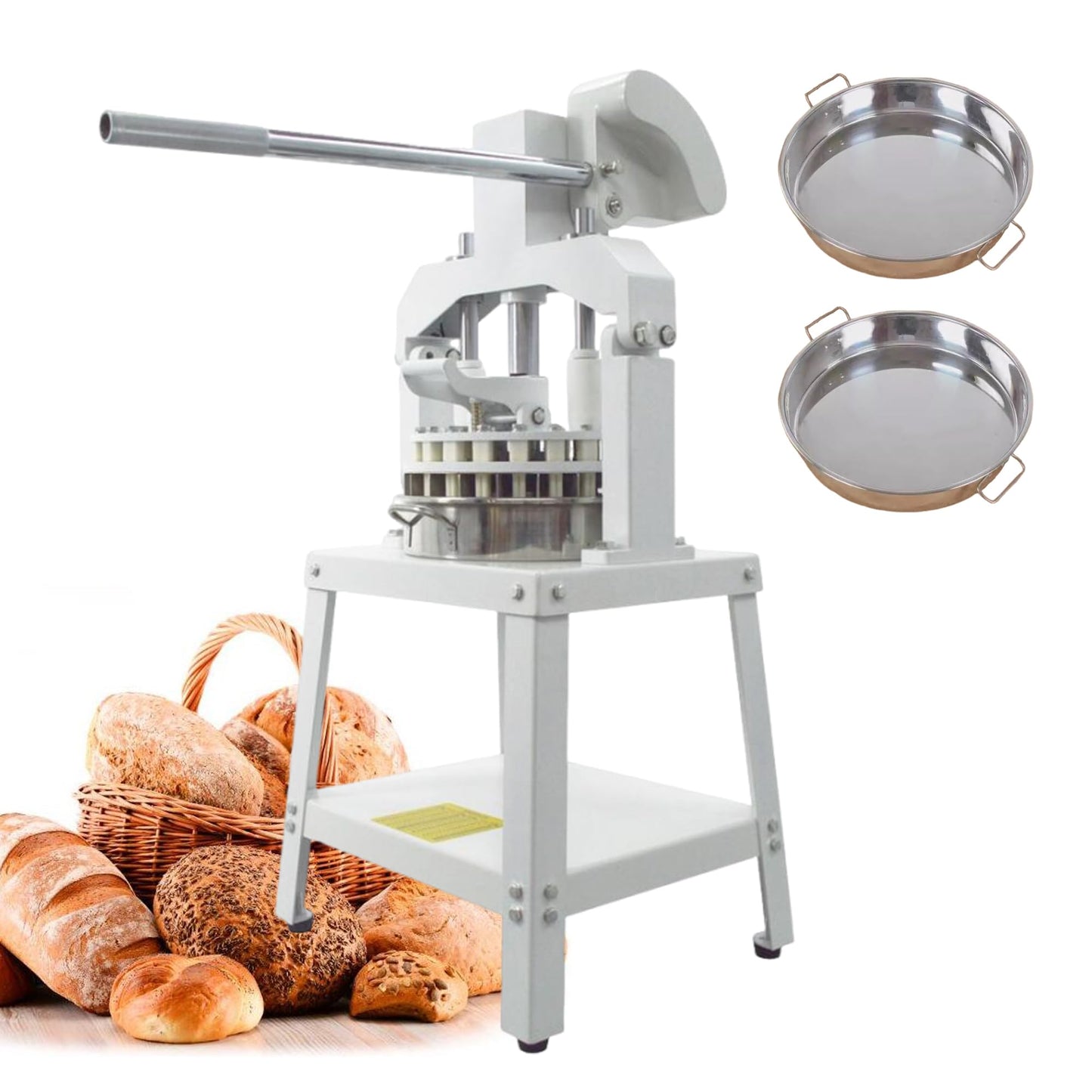 Yokoma Commercial 18PCS Dough Divider Vertical Manual 18PCS Dough Divider Manual Doughs Dividing Cutting Machine with 2 Stainless Steel Basins for Commercial Baking, 2.2-11.29oz(60-320g) Weight Range