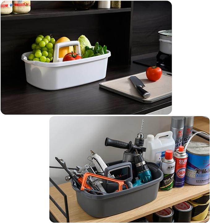 JiatuA Large Cleaning Supplies Caddy Portable Shower Basket Supply Organizer with Handle Plastic Bucket Tool Storage for Bathroom, Bedroom, Kitchen, College Dorm, Garden, Dark Gray