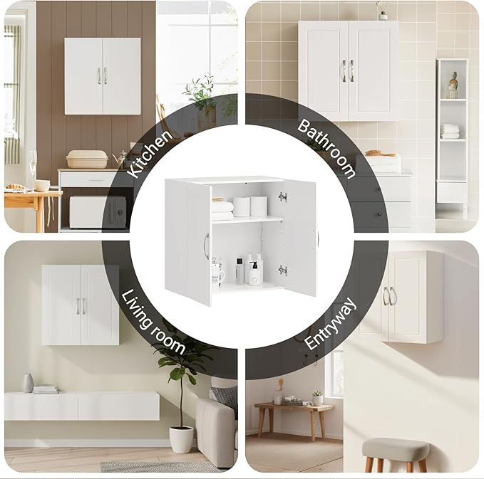 Haotian Wall Cabinet Laundry Room, Medicine Cabinet for Bathroom Kitchen Garage, Wall Storage Cabinet with Adjustable Shelf, White FRG231-W