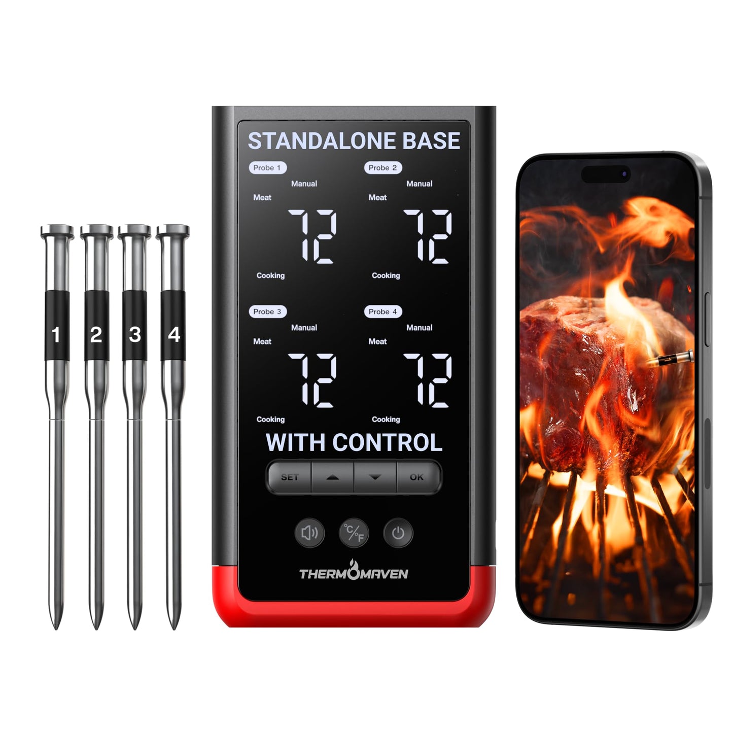ThermoMaven WiFi Wireless Meat Thermometer, 2 Probes, Smart Base, 6 Sensors