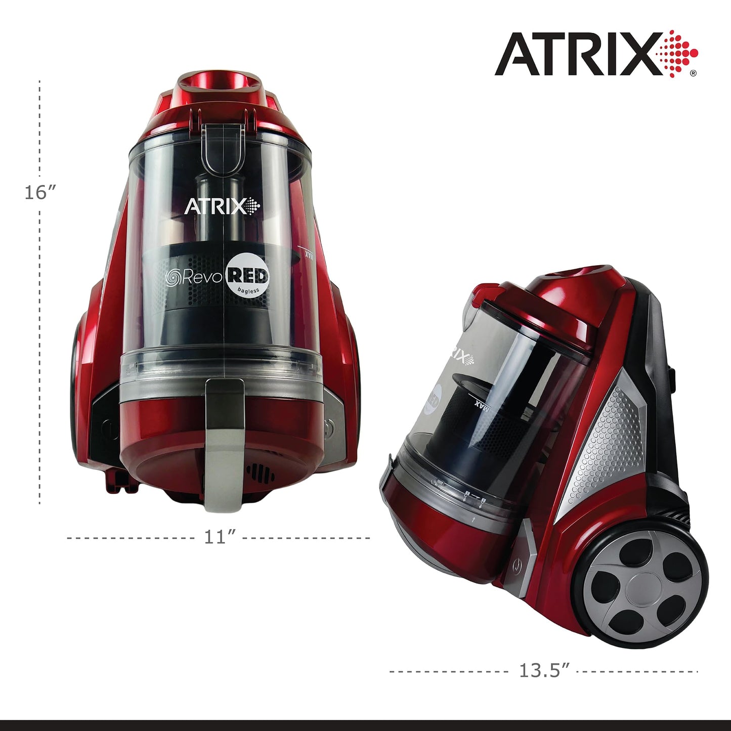 Atrix AHC-RR Revo Red Canister Vacuum Bagless