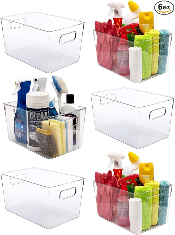 Clear storage organizer bins, Kitchen Cabinet Organizers and Storage Baskets Pantry Fridge Containers for Organizing Cabinet Organization Perfect for, Foods, Snacks, Chips, Vitamin, Spices, Makeup