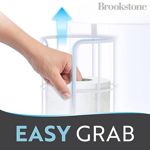 BROOKSTONE Over The Toilet Paper Holder Reserve, Metal Bathroom Toilet Paper Storage That Fits Any Size Rolls, Matte White