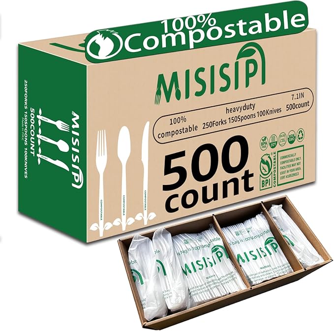 MISISIPI [7.1In 200Pcs] 100% Compostable Forks Biodegradable Forks HeavyDuty No Plastic Forks Eco-friendly HeavyWeight Disposable Forks Tableware Set for Lounge,Party,BBQ,Cafeteria,Wedding,Picnic