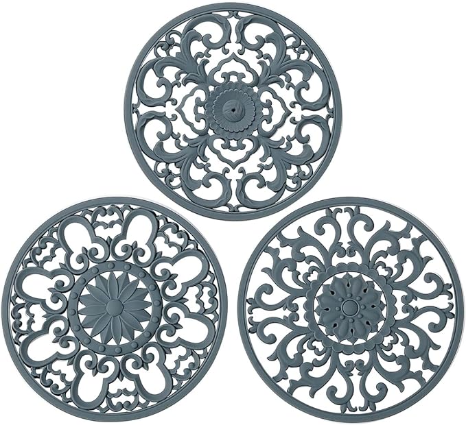 Extra Thick Silicone Trivet Mat for Hot Dishes, Hot Pots and Pans, Pot Holder, Hot Pad to Protect Your Table and Countertop, Kitchen Decor and Accessories,Navy Blue, Set of 3