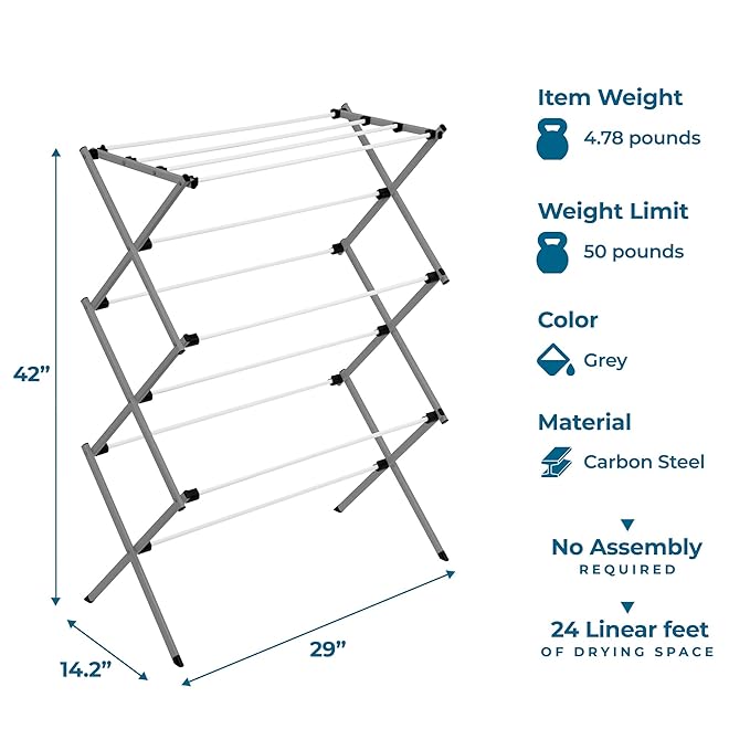Honey-Can-Do Collapsible Clothes Drying Rack – Durable, Space-Saving Laundry & Towel Rack, Sturdy Clothing Rack for Hanging Clothes Indoors & Outdoors, Steel