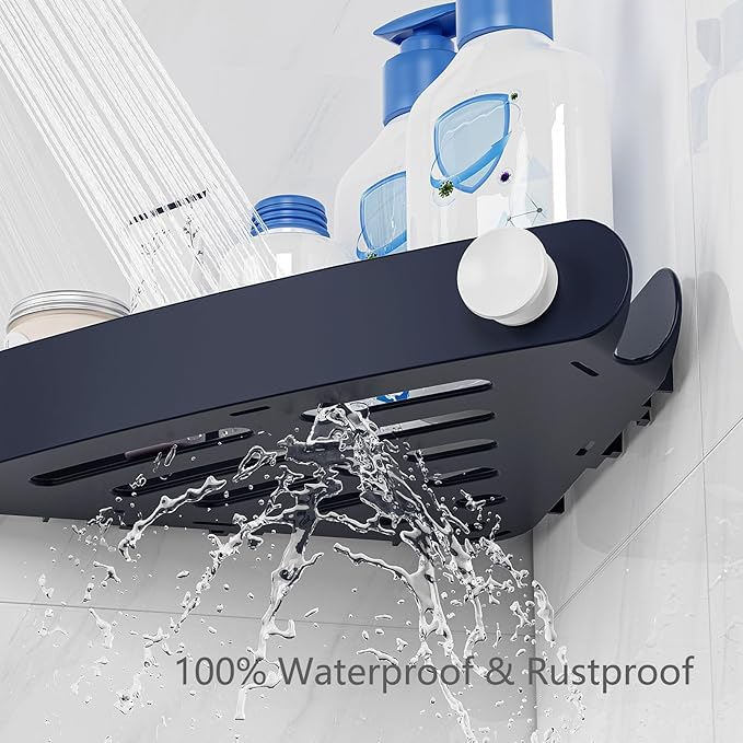 Sotfamily Plastic Shower Caddy Corner (For 90° Only), 4 Pack Adhesive Corner Shower Shelves for Bathroom Organizers and Storage, Navy