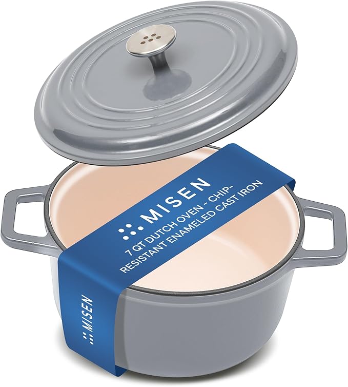 Misen 7 QT Enameled Cast Iron Dutch Oven - Chip-Resistant Enamel Coating - Thick Iron Core For Heat Retention - Large Cooking Surface - Oven Safe, Induction Compatible - Traditional Lid, Black
