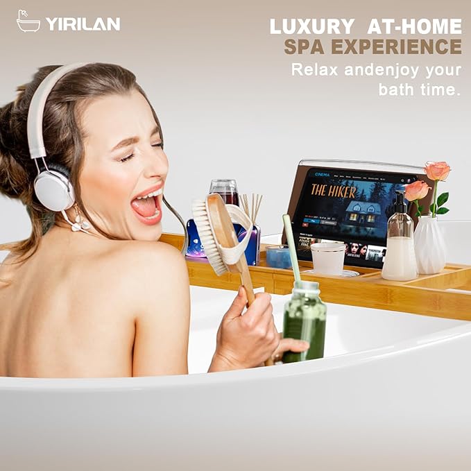 Yirilan Bathtub Trays for Tub,Bath Tray, Foldable Bathtub Caddy,Bamboo