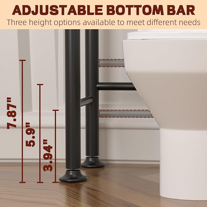 4-Tier Over-The-Toilet Storage Rack, Bathroom Organizer Shelf Over Toilet with Adjustable Shelf, Freestanding Space Saver Bathroom Shelves Above Toilet for Room (Black-Round)