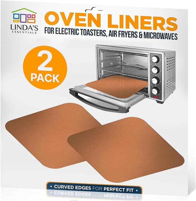Toaster Oven Liners for Bottom of Oven (2 Pack) Reusable Non-Stick Heat Resistant Toaster Liners, Compatible with Ninja, Cuisinart, Emeril Lagasse & More, Toaster Mat, 12"x12" (Black)