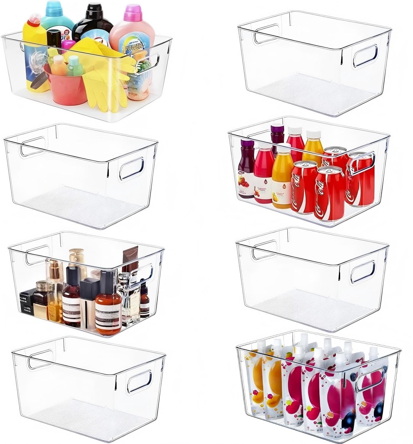 SKTEET Set of 8 Large Clear Plastic Storage Bins (8L), Storage Containers for Pantry Organization and Kitchen Storage Bins,Home Edit and Cabinet Organizers