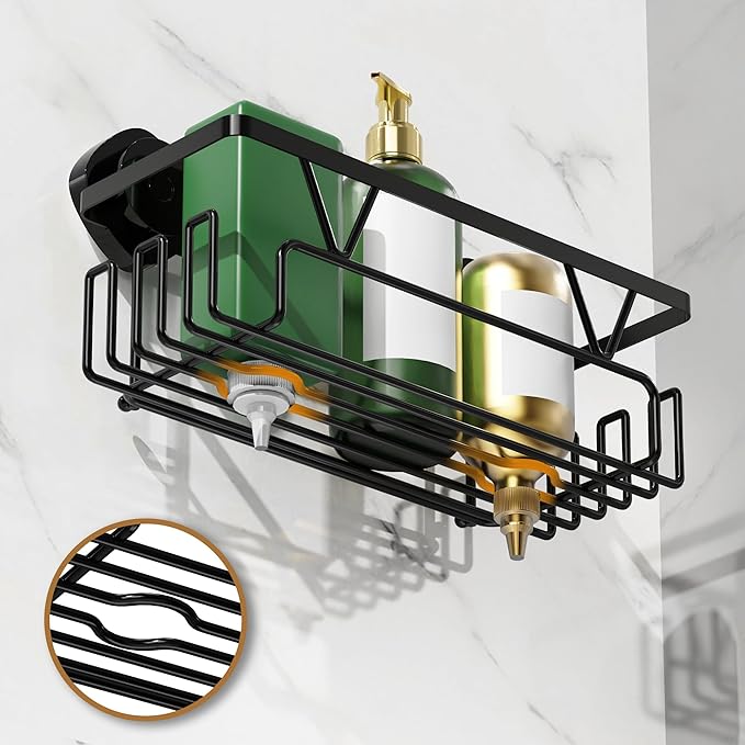 ZUNTO Suction Cup Shower Caddy with Hooks for Bathroom, No Drill and Reusable, Removable Shower Shelf for Organizer and Storage, Damage-free with Large Capacity for Wall