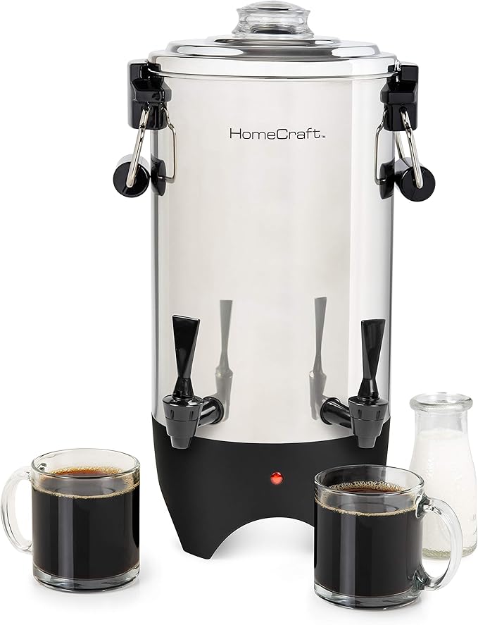 Homecraft 100-Cup Coffee Urn and Hot Beverage Dispenser with Dripless Faucet, Quick-Brewing, Stainless Steel