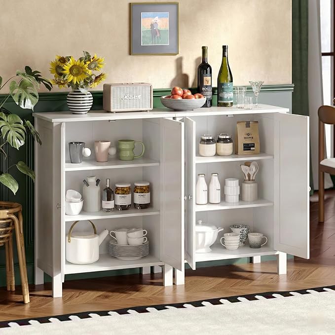Bonnlo Bathroom Cabinet Free Standing Floor Storage with Double Door Adjustable Shelf Space Saver Decorative Modern Bathroom Furniture White