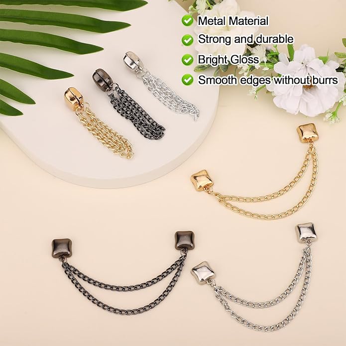 6pcs Magnetic Clothing Clips with Chain, Multi-Function Magnet Button Pins Hijab Cuff Clips for Fixing Hem of Clothes Long Pants Legs Sleeves of Shirts