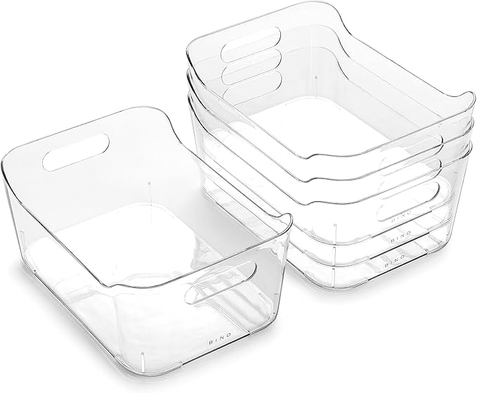 BINO | Plastic Organizer Bins, Large - 4 Pack | THE SOHO COLLECTION | Multi-Use Organizer Bins | Pantry Organizer & Freezer Organizer Bins | Plastic Storage Containers | Bins for Home & Kitchen Org