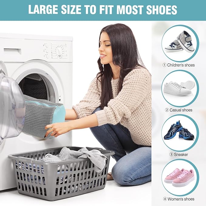 Shoe Washing Machine Bag, Shoe Laundry Bag for Washer and Dryer, Include Dry Net Bag, Reusable and Durable Zipper with Hook Design, Shoe Washing Bag for Sneaker (Gray, 2 Pack)