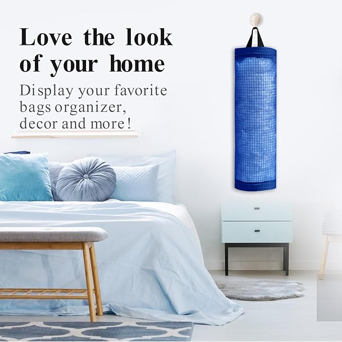TOGETRUE Plastic Bag Holder, Mesh Grocery Bag Holder Hanging Storage Bag Dispenser (Navy Blue 2 Packs)