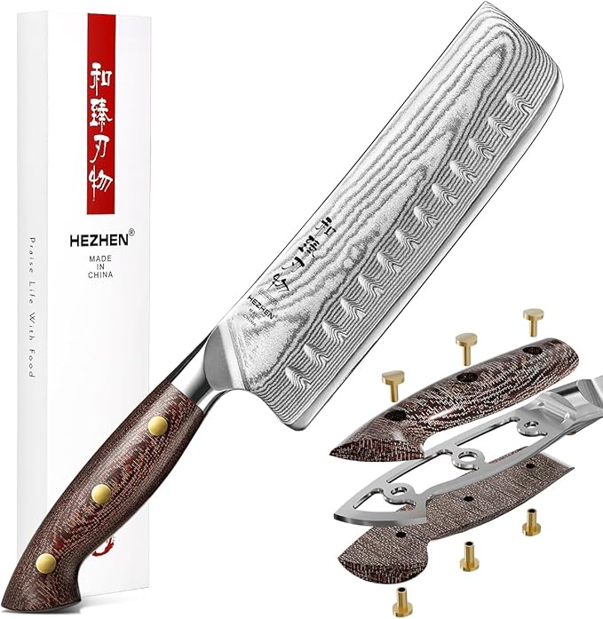 HEZHEN 8.3'' Damascus Chef Knife with Sheath – 67 Layers Damascus Steel, Ultra Sharp Professional Kitchen Knife for Home Cooking, Ergonomic Micarta Handle