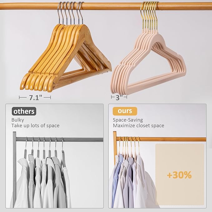 Velvet Hangers, Set of 30 Pack Clothes Hanger with 360° Swivel Gold Hook, Non-Slip, and Space-Saving, 0.2-Inch Thick, 17.7-Inch Long for Coat, Shirt, Dress, Pants - Pink