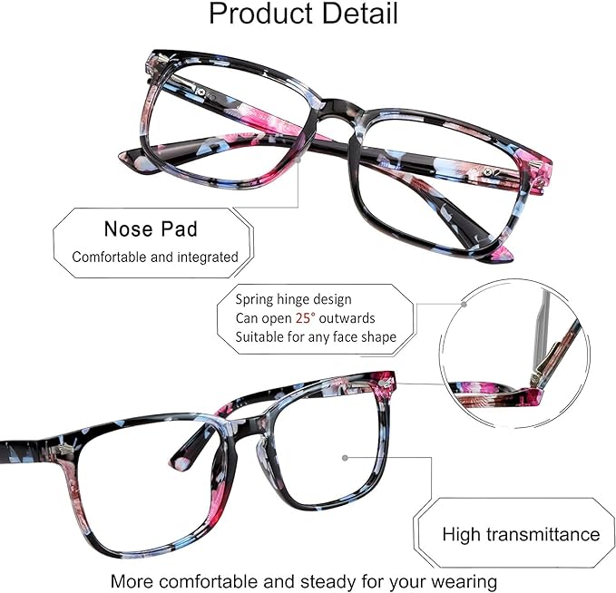 YEIN Bifocal Reading Glasses with Blue Light Blocking Lenses, Bifocal Reader for Women, Vintage Square frame with Spring Hinge (+0.50/+3.00 magnification)