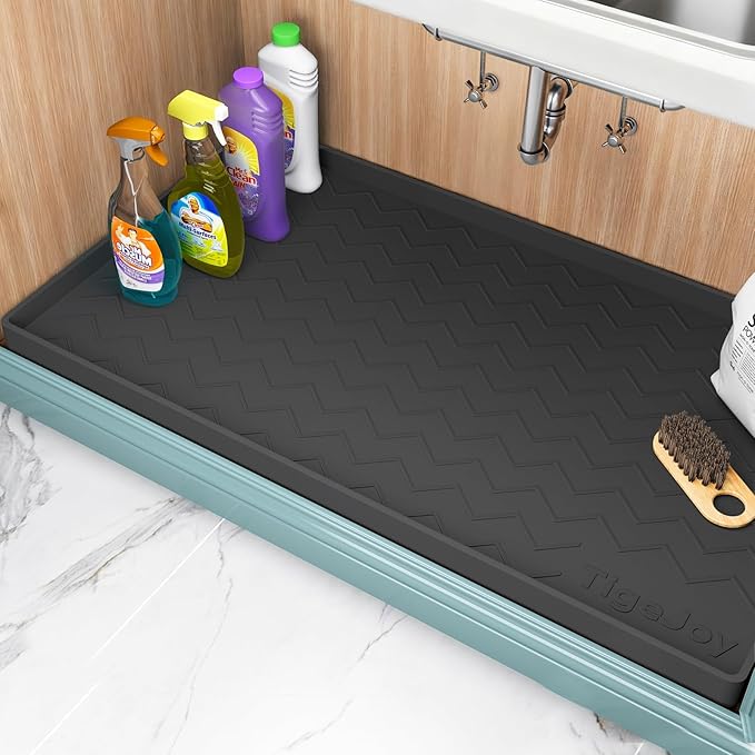 TigeJoy 25" x 19" Under Sink Mats for Kitchen Waterproof, Leak-Proof Silicone Mat Sink Protector and Cabinet Liner, Kitchen Essentials Organizer and Storage, Boot or Shoe Tray, Pet Feeding Mat