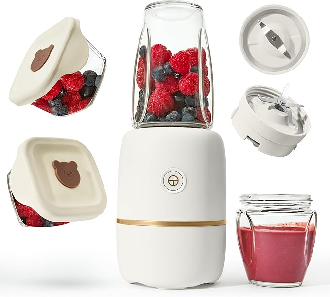 Kwiplee Bubble Blender, Baby Food Maker & Puree Blender with 2 Borosilicate Glass Cups, Compact Baby Bullet for Smoothies, Hands-Free One-Touch, 200W Motor, Rose