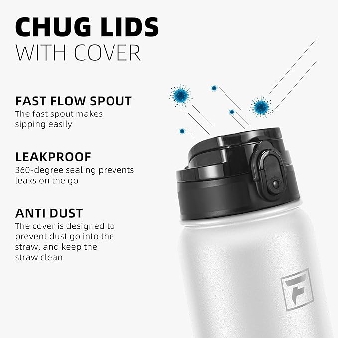 Fanhaw 20 oz Insulated Stainless Steel Water Bottle with Anti-Dust Chug Lid, Leakproof Vacuum Metal Bottle for Kids, Women & Men (White)