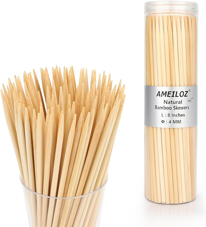 12" Natural Bamboo Wood Barbecue Skewers for Kabob, Appetizer, Fruit, Sausage, Chocolate Fountain, Wooden BBQ Kebob Skewer Stick, Organic Food Sticks for Grilling, Kitchen (Φ=4mm Thick, 100PCS)