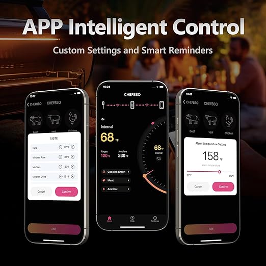 Paneceia Wireless Meat Thermometer Digital 800FT Long Range Food Thermometer with Bluetooth, Cooking Thermometer for Remote Temp Monitoring of BBQ, Oven, Grill, Smoker, Air Fryer, iOS & Android App