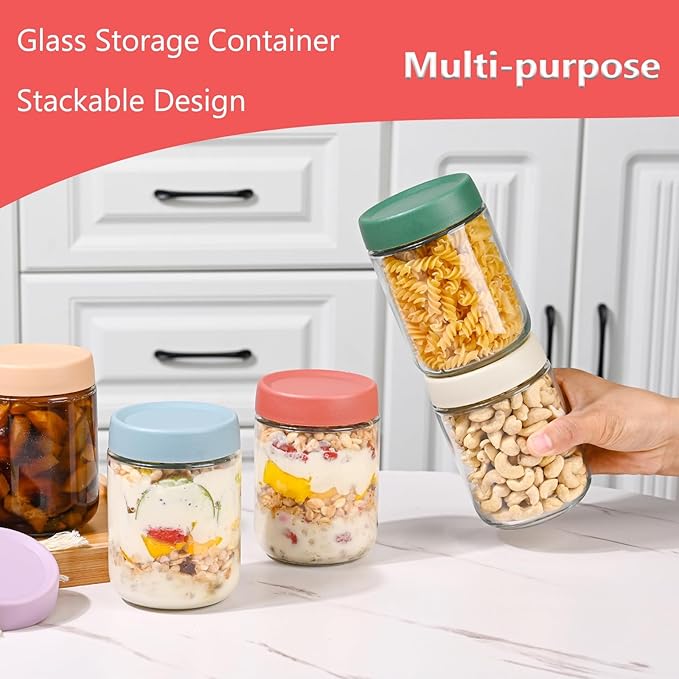Overnight Oats Containers with Lids 16 oz Glass Jars Glass Mason Jars with Airtight Lids, Perfect for Oats, Yogurt, Chia Pudding (12)