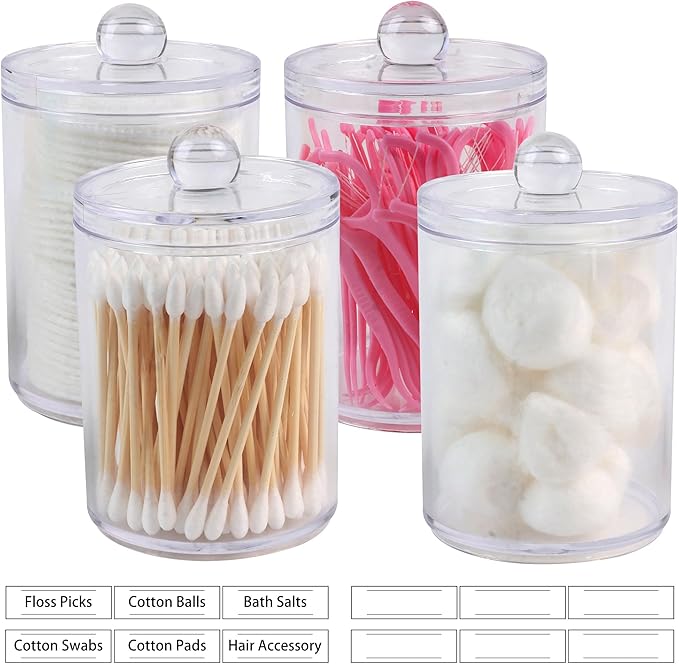 1 Pack Acrylic Qtip Holder Dispenser,Canisters Apothecary Jar Set, Vanity Makeup Storage Organizer Set, 12 oz