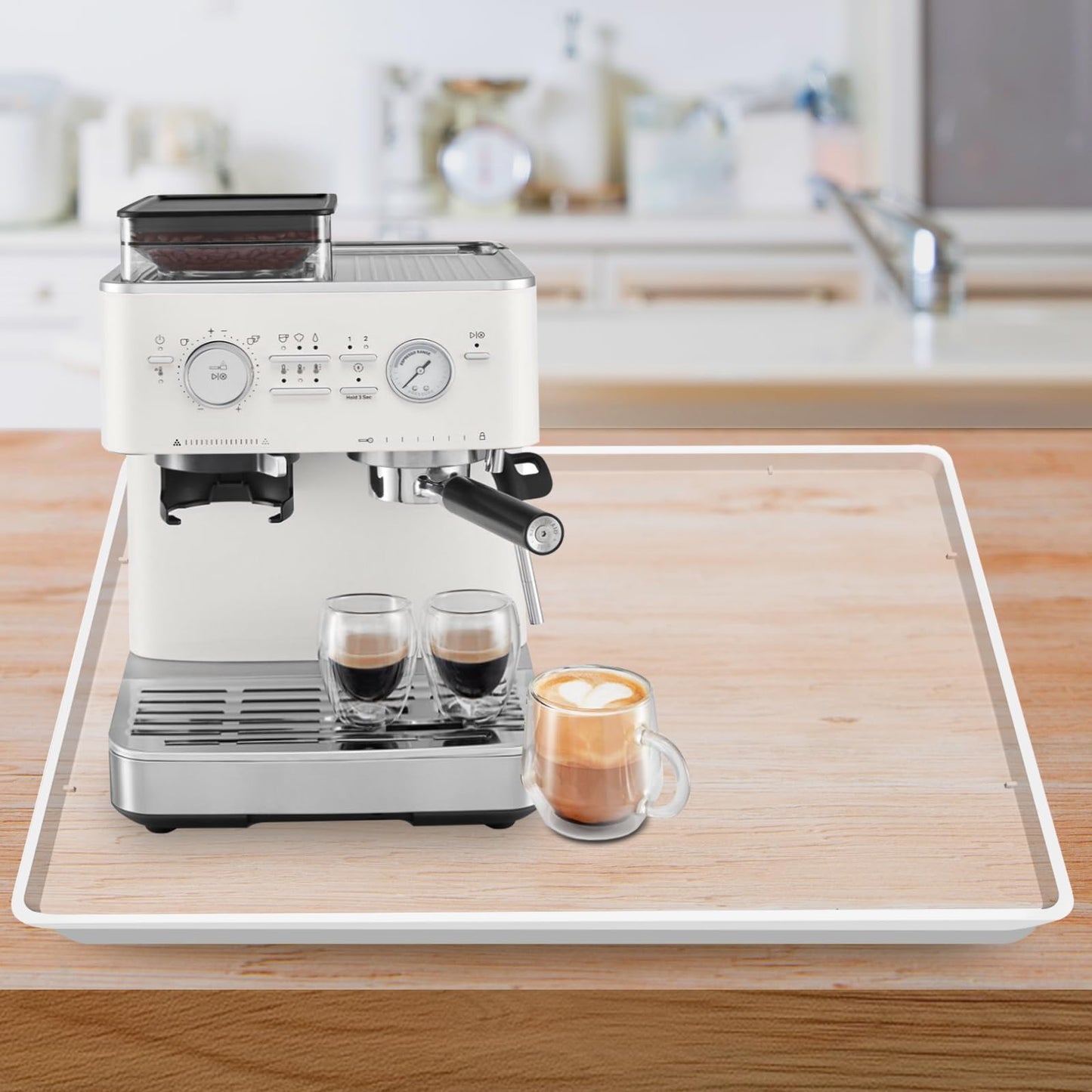 Silicone Coffee Maker Mat with Lip for Countertops, 24'' x 16'', Grey