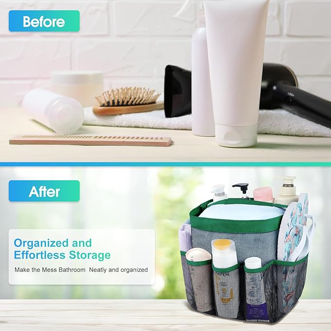 Attmu Mesh Shower Caddy Portable for College Dorm Room Essentials with 8 Pockets, Hanging Shower Caddy Dorm Basket, Quick Dry Shower Bag for Bathroom