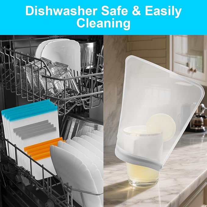17 Pack Reusable Freezer Bags Dishwasher Safe, Leakproof Food Storage Bags, Silicone Bags for Food Storage Home Organization (6 Reusable Snack Bags 6 Sandwich Bags 5 Gallon Freezer Bags)