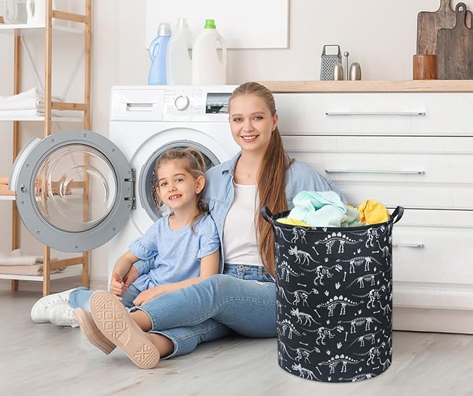 HIYAGON Dinosaur Kids Laundry Basket Kids Laundry Hamper Baby Nursery Hamper for Boys and Girls Cute Toy Storage Organizer Bins Blue Dinosaur Room Decor Gift Basket Bedroom(Black Dinosaur)