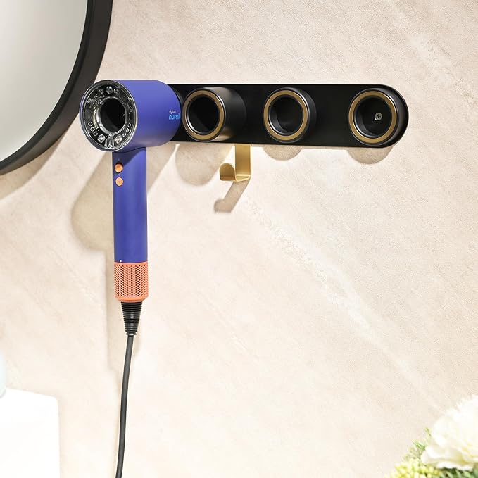 Dyson Hair Dryer Holder Wall Mount, Dyson Blow Dryer Holder for Dyson Attachments, Durable Aluminum Alloy Hair Dryer Wall Mount Hanger for Dyson Attachments Design for Bathroom Black