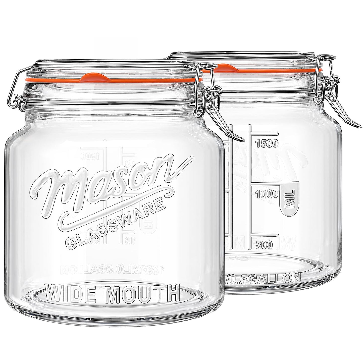 Qianfenie 64 oz Mason Jars with Lids, 2 Pack Half Gallon Glass Jars