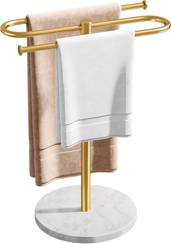 Countertop Towel Stand Free Standing with Marble Base, S-Shape Hand Towel Stand for Bathroom Stainless Steel Rust-Proof, Hand Towel Holder Standing for Kitchen Vanity Countertop (Gold)