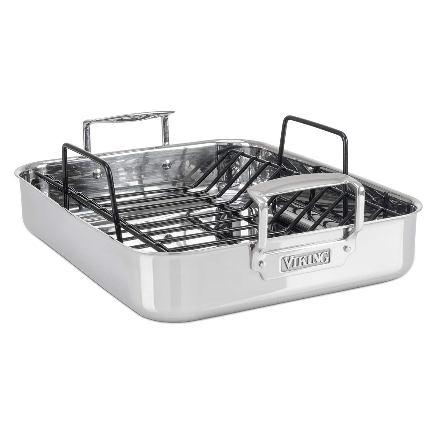 Viking 3-Ply Oval Roasting Pan, 8.5 Quart, Stainless Steel Kitchen Cookware with Metal Induction Lid and Rack, Great for Turkey, Dishwasher and Oven Safe, Silver