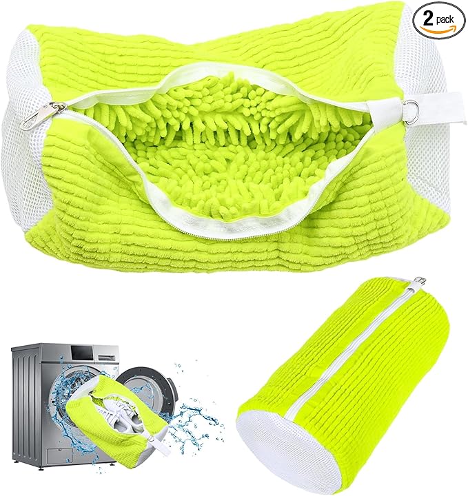 Shoe Washing Machine Bag:Shoe Washing Bag for Dryer & Washer, 2pcs Reusable Laundry Shoe Bag for Sneaker Tennis Shoes Unstain Cleaner Kit XXL (Green)