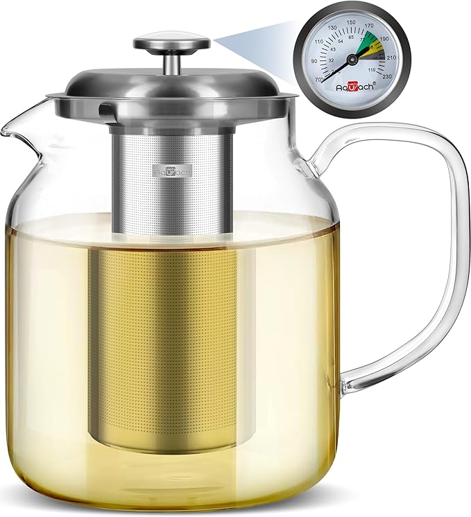 Aquach 68oz Glass Teapot with Infuser, Stovetop Safe Borosilicate Tea Pot