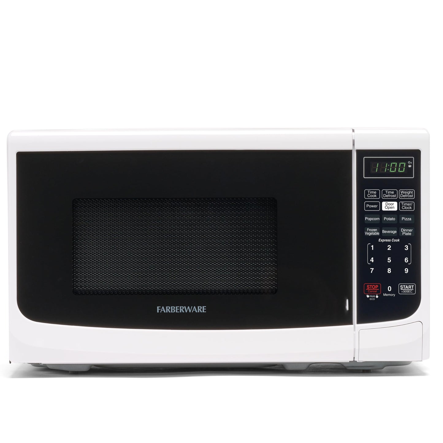 Farberware 0.7 Cu. Ft. Countertop Microwave Oven – 700 Watts Power, Auto Cook Settings, Defrost, Easy Clean and Child Safety Lock - White