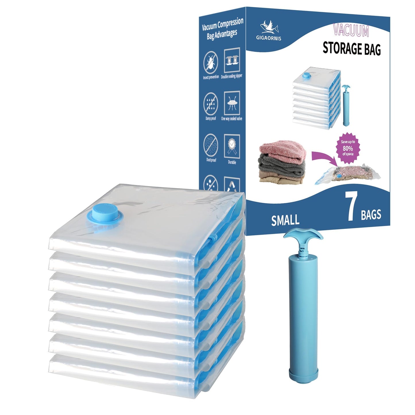 Vacuum Storage Bags 20 Pack for Clothing Travel with Electric Pump, Clear