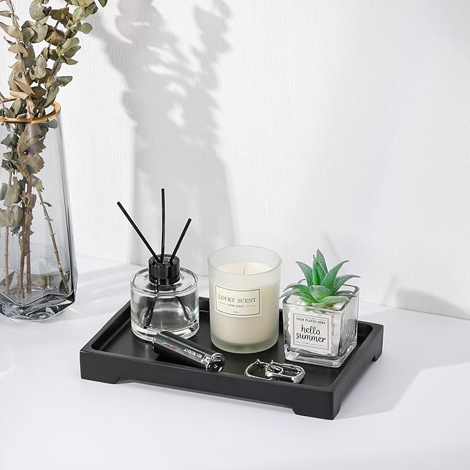 Luxspire Vanity Tray, 6"x 10" Rectangle Bathroom Tray, Toilet Tank Tray, Resin Kitchen Tray Decorative Jewelry Tray, Vanity Countertop Organizer Bathroom Accessories, Medium, Matte Black