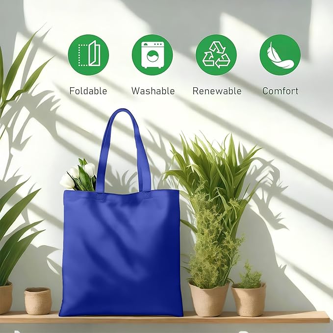 MOLOVA 1-6 Pack Available Premium Canvas Reusable Tote Gift Bags,Made of Natural Canvas with Handle,Work,DIY,Shopping(Blue)