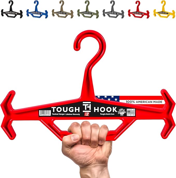 Tough Hook Original Heavy Duty Hangers – The Superhero of Hangers USA-Made, Anti-Slip ABS Resin Tactical Hanger for Police Gear, Scuba Gear & Dive BCD – DuraResin 200-lb Cap Wetsuit Hanger, 1 Red